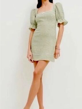 ANTHROPOLOGIE: Reformation Evianna Green/White Check Linen Dress Sz 10 NWT